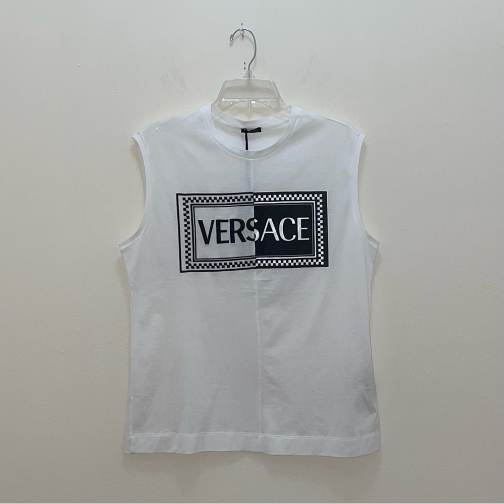 VERSACE Runway NWT Clubbing It Boy Black/White Embroidered Tank Top Sz Small 46 - Picture 2 of 14